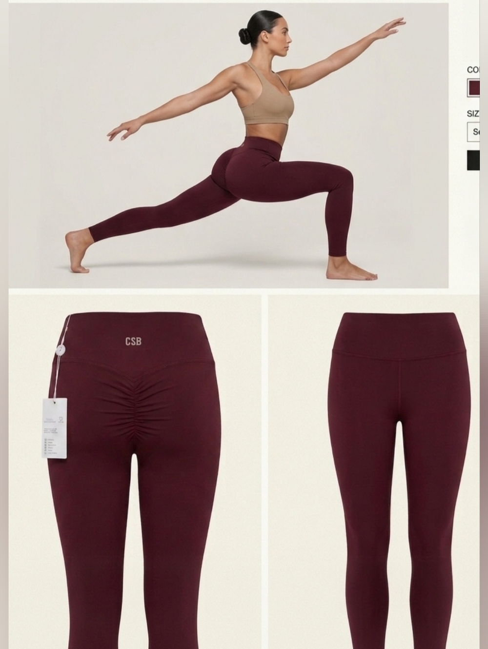 Nwt CSB Serenity Invisible Scrunch Butt Leggings in Burgundy Compression Sculpt